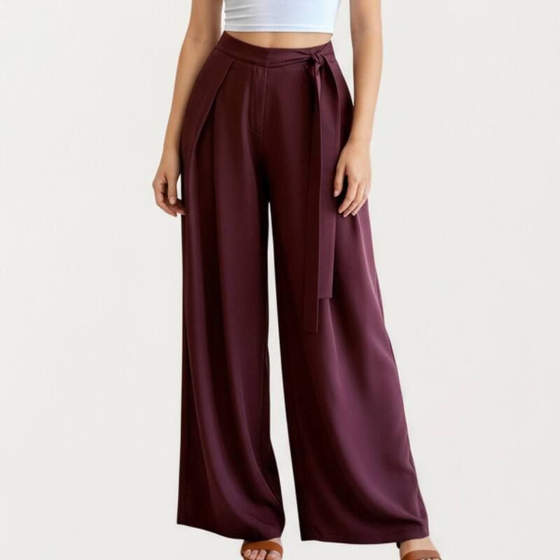 アンナカシ レディース ボトムス カジュアルパンツ ワイドレッグ ドレープ AnnaKaci Womens Wide Leg Pants with Draped Front Panels and So