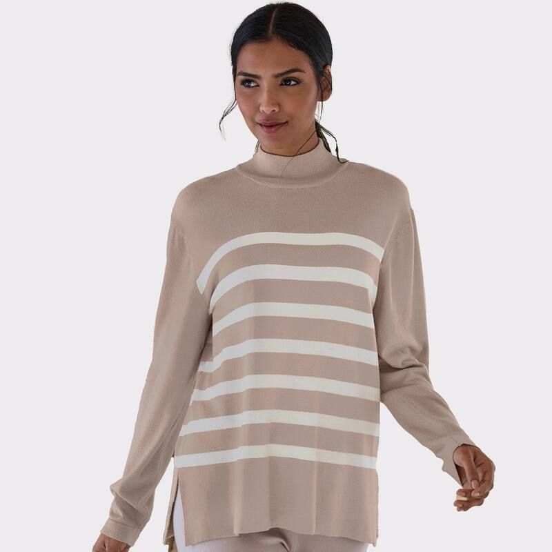 ラスカーナ レディース アウター ニット・セーター モックネック Lascana Womenstriped Mock Neck Sweater Sand Ivory アイボリー