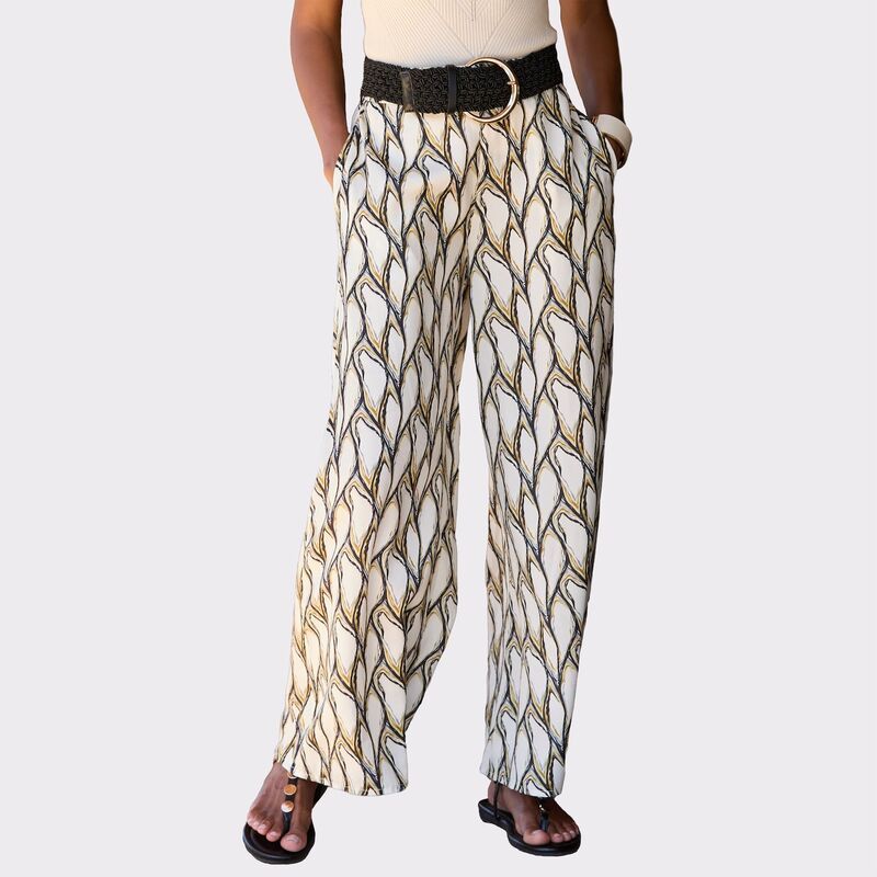 ラスカーナ レディース ボトムス カジュアルパンツ ワイドレッグ プリント Lascana Womens Print Wide Leg Pants Beige Khaki カーキ