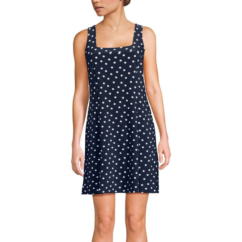 ランズエンド レディース ボトムスカート ミニ シルク ニット Womens Lands End Silky Knit Mini Shift Dress Navy Ivory Dot アイボリー