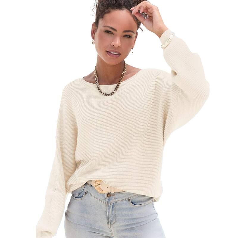 ラスカーナ レディース アウター ニット・セーター Lascana Womens Back Button Detail Sweater Ivory アイボリー