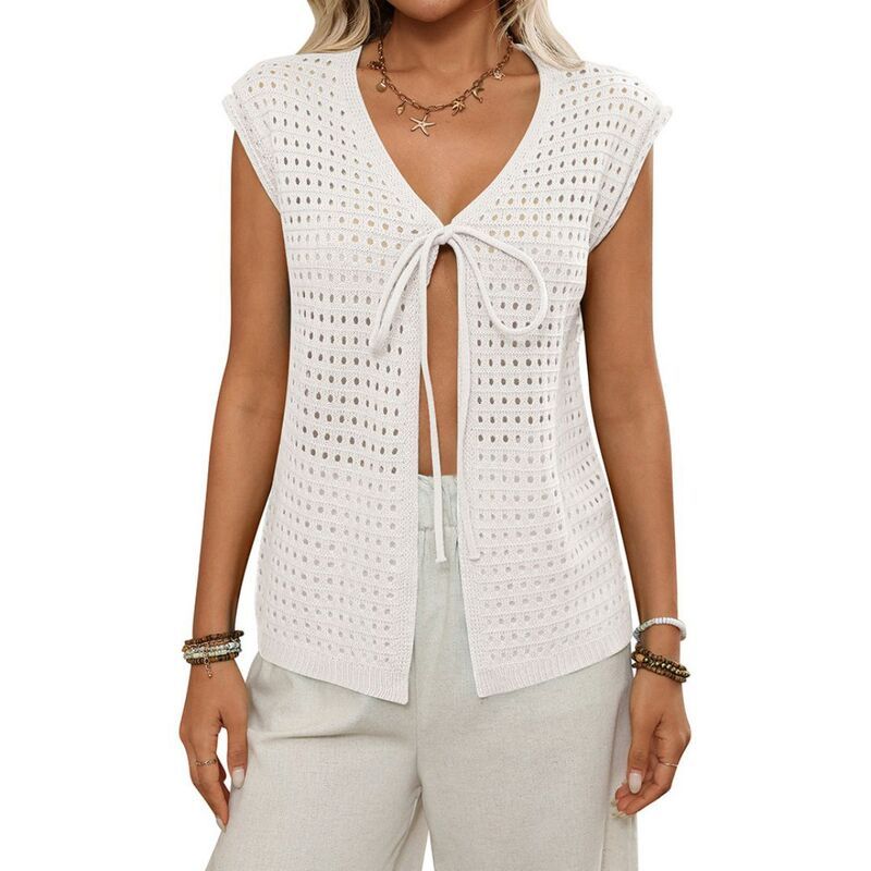 イエスファッション レディース アウター ニット・セーター カットアウト ノースリーブ カーディガン Yesfashion Womens Tie Crochet Sleeveless Cover Up