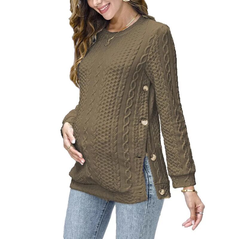 セオリア レディース アウター ニット・セーター ボタンダウン クルーネック ギャザー シャツ ダウン マタニティ Seoria Maternity Nursing Shirts Crew Neck