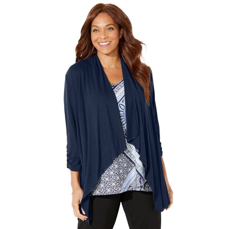 キャサリンズ レディース アウター ニット・セーター プラスサイズ ジャケット Catherines Womens Plusize Anywear Cascade Jacket Navy ネイビー