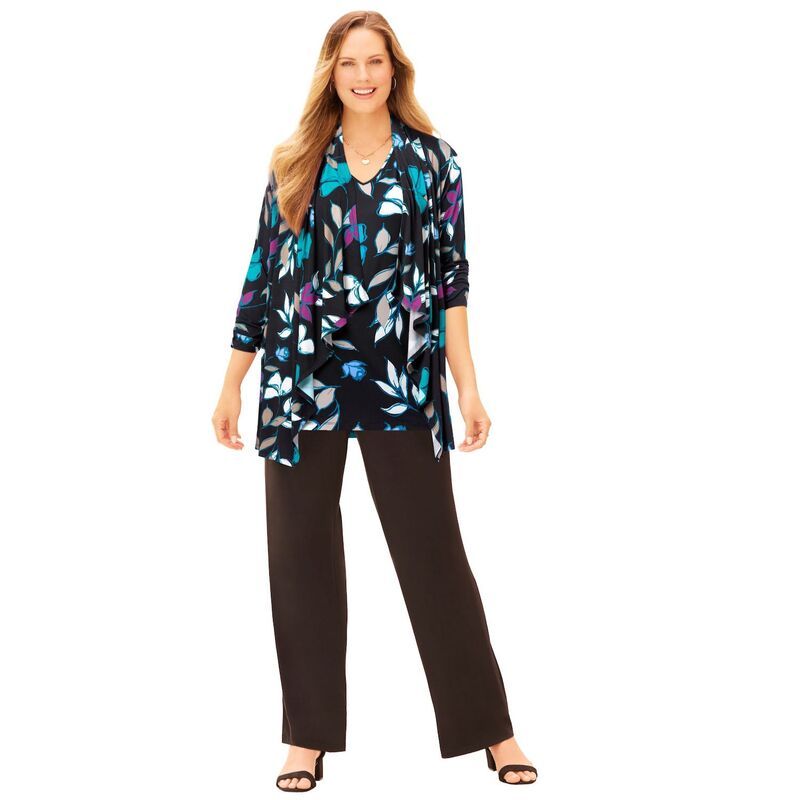 キャサリンズ レディース アウター ニット・セーター プラスサイズ ジャケット Catherines Womens Plusize Anywear Cascade Jacket Black Leafl