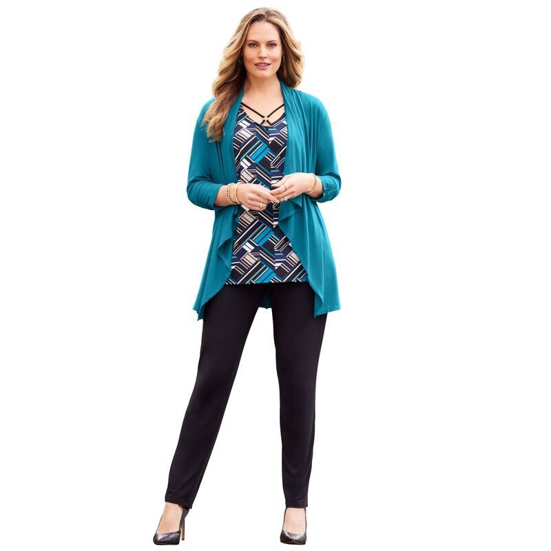 キャサリンズ レディース アウター ニット・セーター プラスサイズ ジャケット Catherines Womens Plusize Anywear Cascade Jacket Deep Teal テ