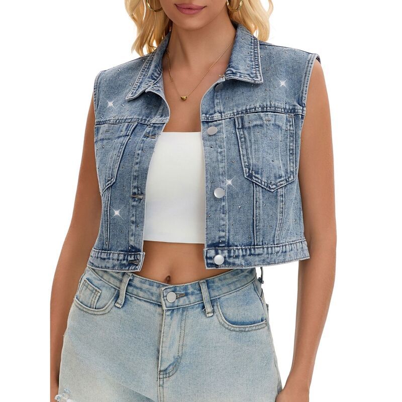 インスパイア シック レディース アウター ジャケット・ブルゾン ボタンダウン ベスト ノースリーブ ダウン デニム INSPIRE CHIC Womens Denim Vest Button Dow