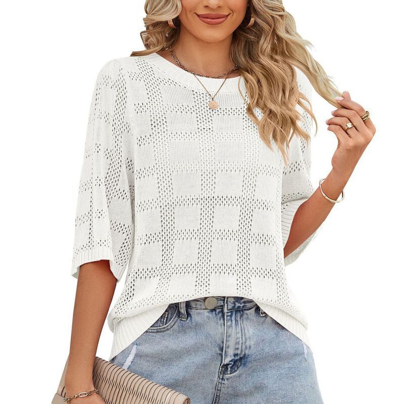 コジョイン レディース アウター ニット・セーター クルーネック Kojooin Summer Womens Crew Neck HollowedOut Sunscreen Sweater Cover