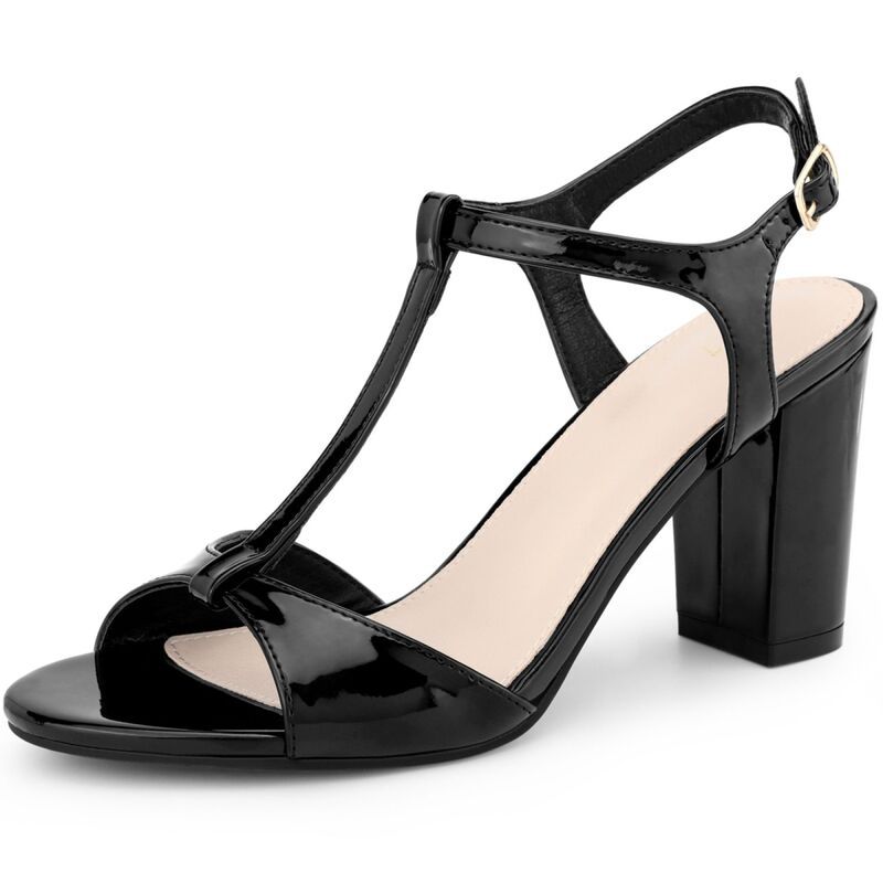 ブリスフルステップ レディース シューズ パンプス サンダル ヒール BLISSFUL STEP Womens Open Toe TStrap Chunky Heel Sandals Black ブラ