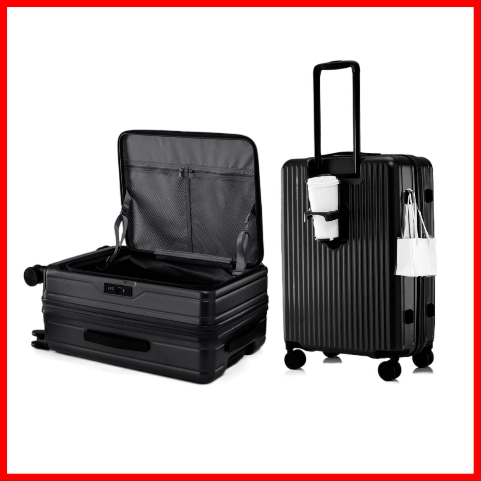 【人気商品】XLサイズ 10泊 98-108リットル 出張 旅行 ビジネス 横開き キャリーバッグ TSAロック カップホルダー付き ファスナータイプ 超軽量 機内持ち込み 大容量 フロントオープン 片開き キャリーケース 拡張機能付き スーツケース