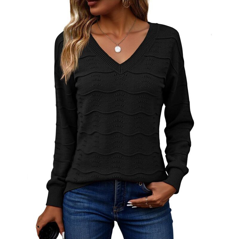 ジーグー レディース アウター ニット・セーター Vネック Zeagoo Womens Long Sleeve VNeck Crochet Pullover Sweater Loose Busines