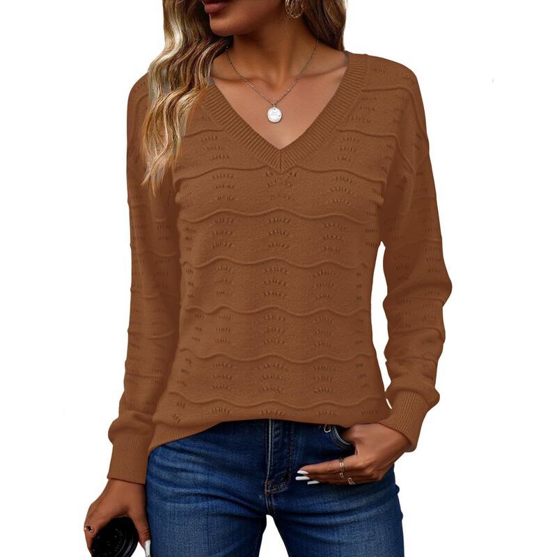 ジーグー レディース アウター ニット・セーター Vネック Zeagoo Womens Long Sleeve VNeck Crochet Pullover Sweater Loose Busines