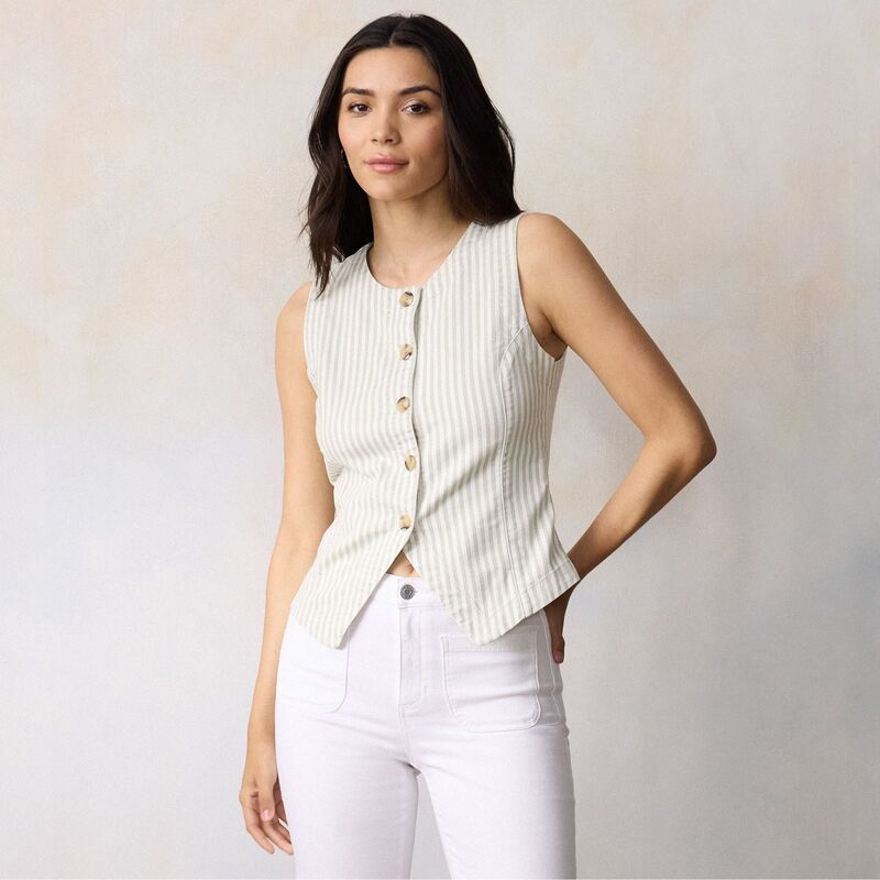 LC Lauren Conrad レディース アウター ジャケット・ブルゾン ベスト Womens LC Lauren Conrad Longline Vest Mint Ivory Stripe ア