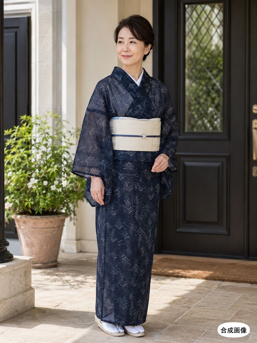 きもの蔵 ◆ 夏結城を思わせる 白絣草文様 夏紬きもの［未着用］