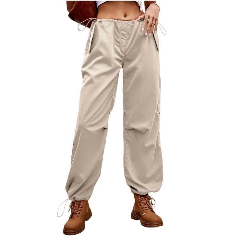 イエスファッション レディース ボトムス カジュアルパンツ ワイドレッグ カーゴパンツ Yesfashion Womens Baggy Cargo Pants Drawstring Mid Waist