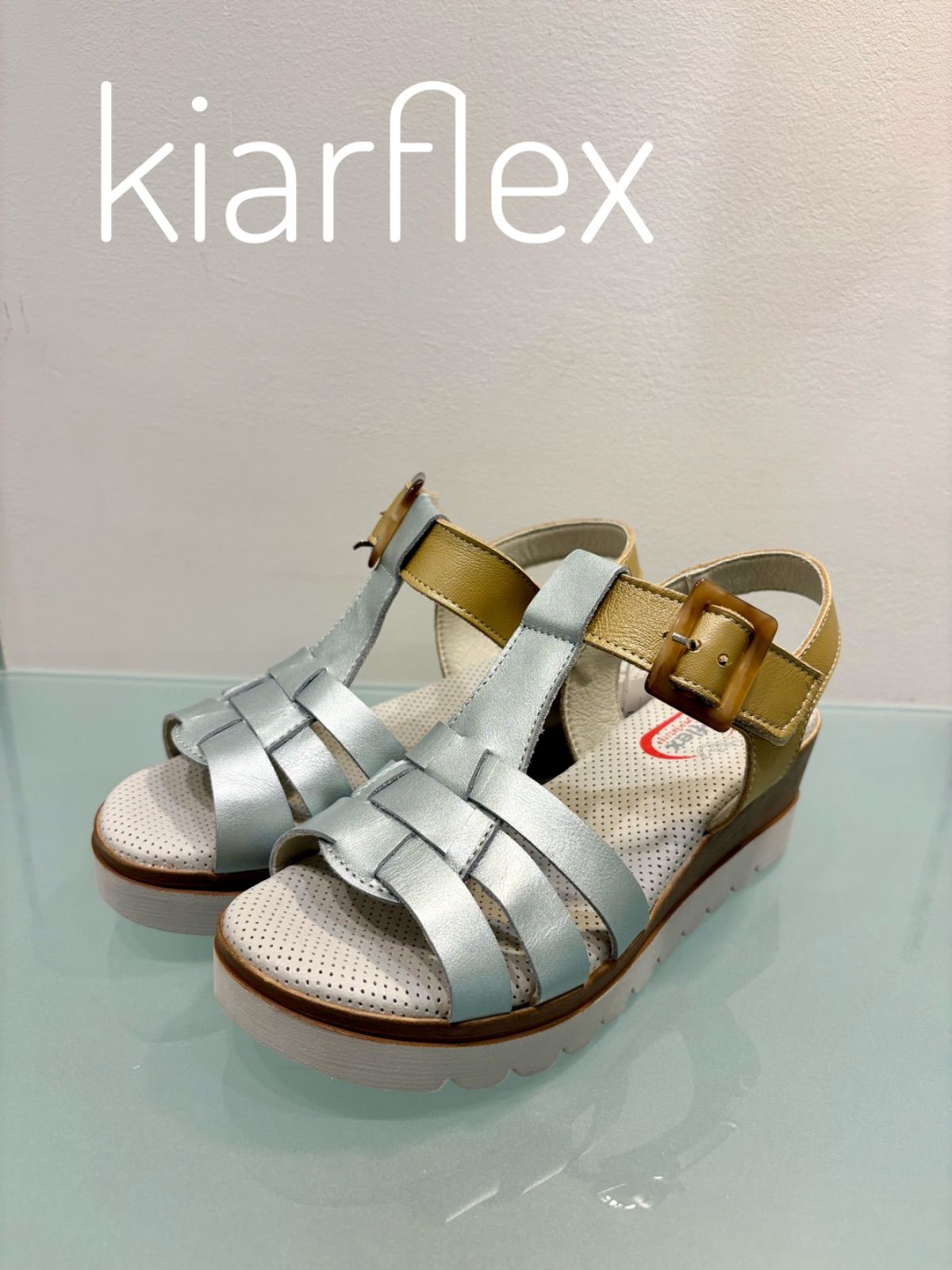 【KIARFLEX/キアラフレックス】ポルトガル製 本革 グルカ風サンダル シルバー 23cm 3E コンフォート