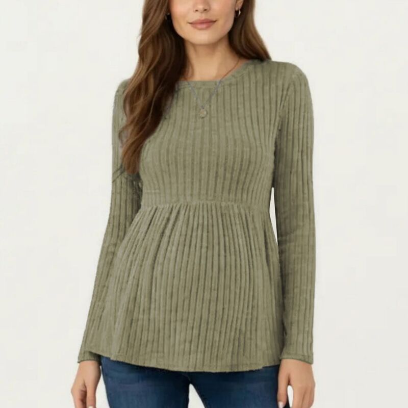 アンナカシ レディース アウター ニット・セーター クルーネック リブ エンパイア マタニティ AnnaKaci Womens Maternity Long Sleeve Ribbed Knitop