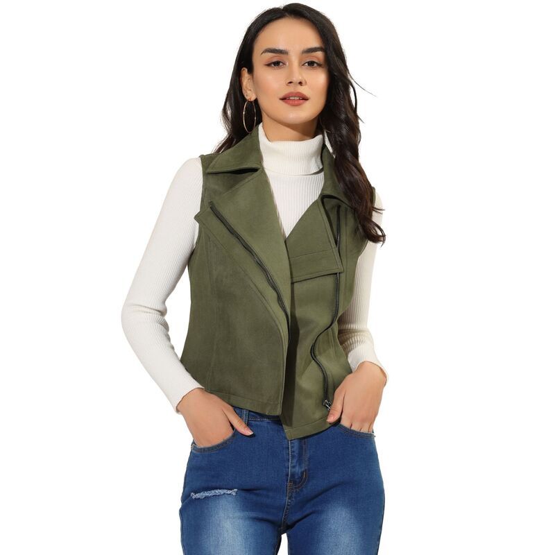 アレグラ ケー レディース アウター ジャケット・ブルゾン ベスト スエード ノースリーブ ALLEGRA K Womens Casual Faux Suede Sleevelesshort Bike