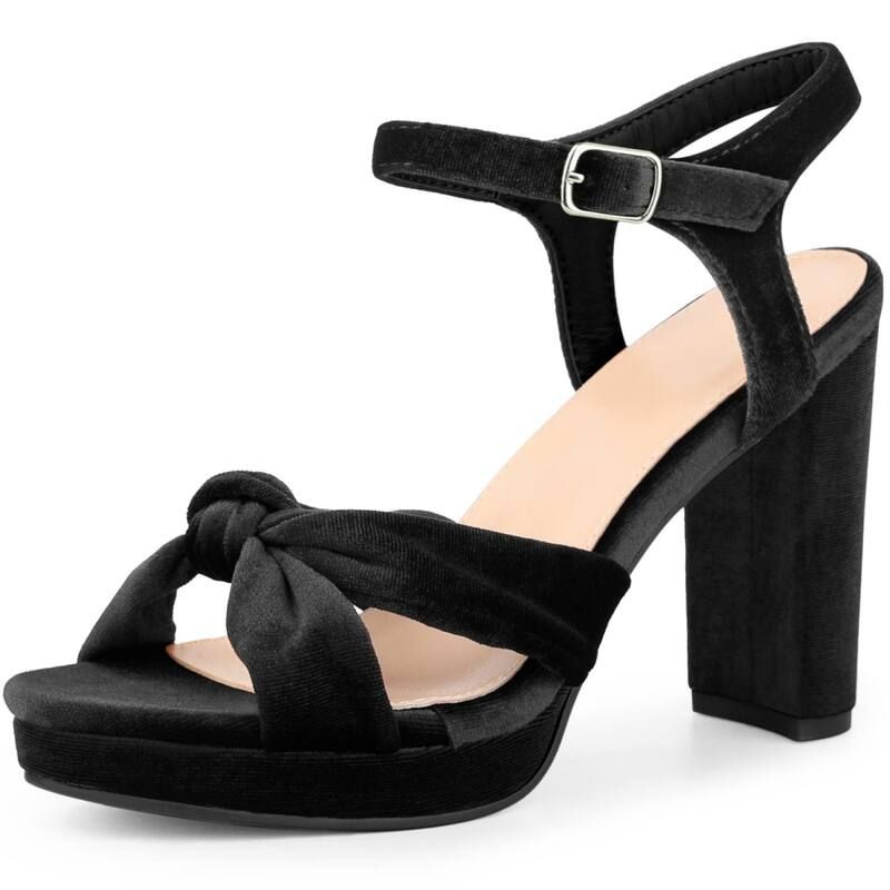 ブリスフルステップ レディース シューズ パンプス プラットフォーム サンダル ベルベット ヒール BLISSFUL STEP Knot Platform Velvet Block Heel Sand