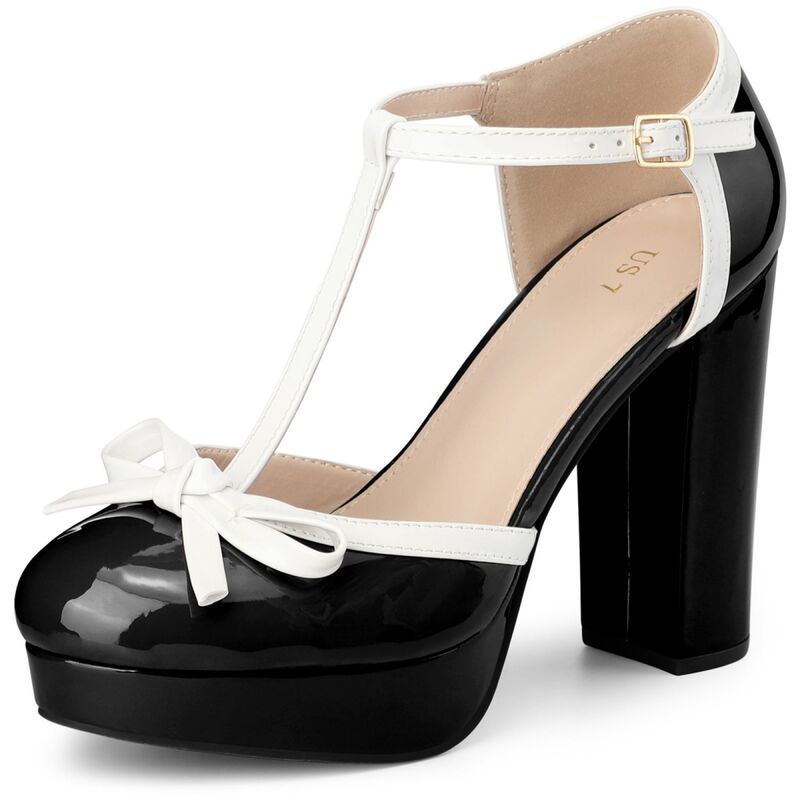 ブリスフルステップ レディース シューズ パンプス プラットフォーム ヒール BLISSFUL STEP Bow TStraplatform Chunky Heel Pumps for Women B