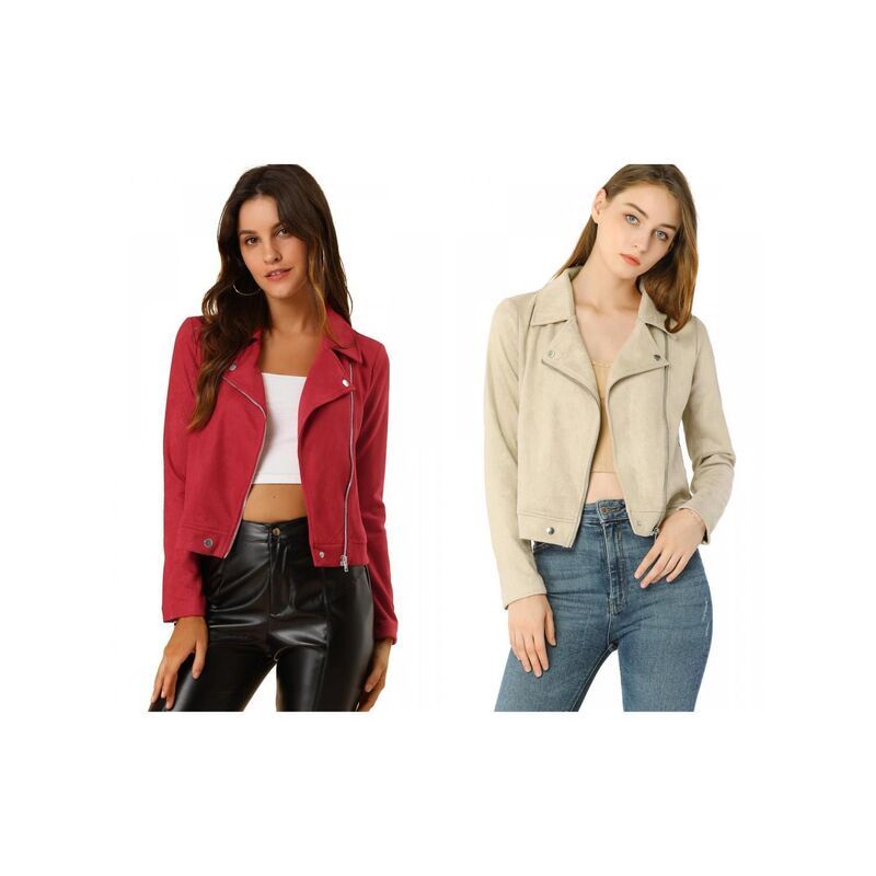インスパイア シック レディース アウター ジャケット・ブルゾン スエード INSPIRE CHIC 2 Packs Womens Faux Suede Jacket Long Sleeve Zip