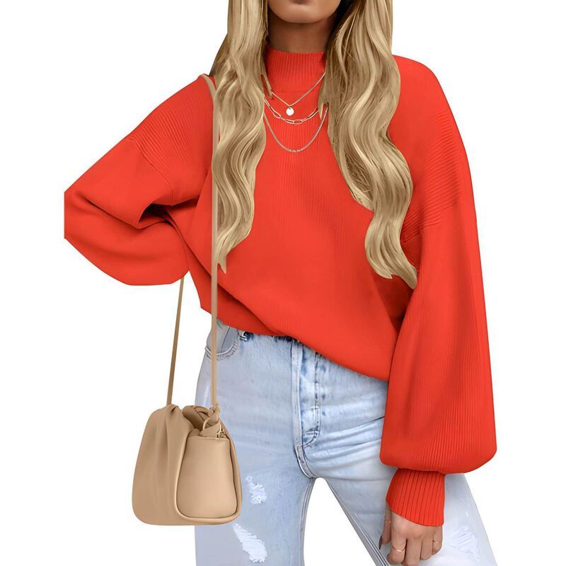 メガリテイラー レディース アウター ニット・セータートルネック リブ MegaRetailer Womens Lantern Sleeve Ribbed Turtleneck Pullover Ju