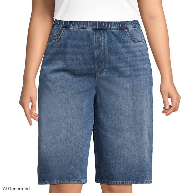 ランズエンド レディース ボトムス ハーフパンツ・ショーツ ショートパンツ デニム ニット Womens Lands End High Rise Knit Denim Bermuda Shorts I