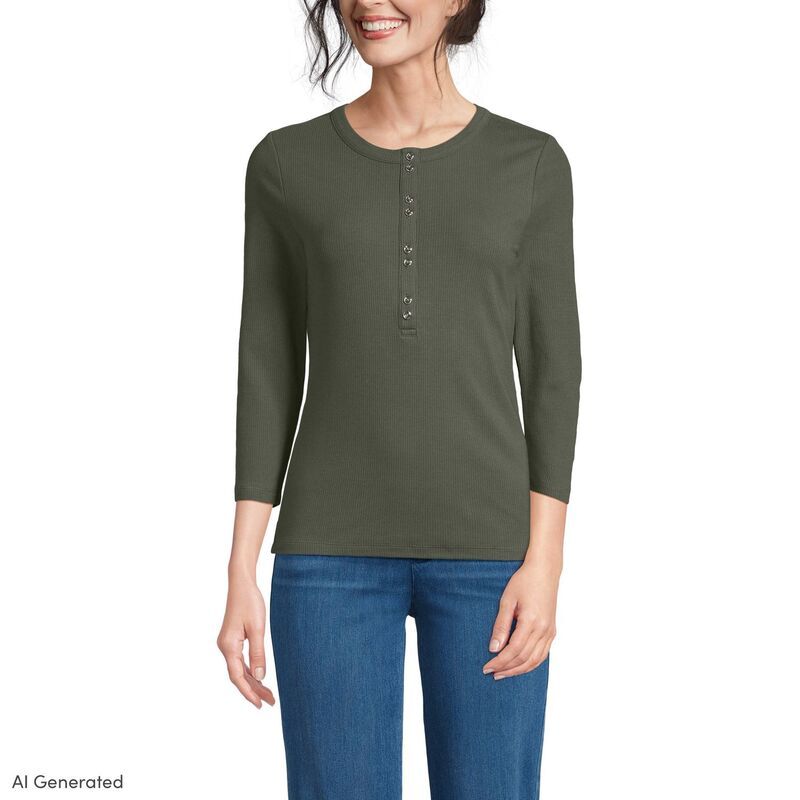 ランズエンド レディース トップス Tシャツ Womens Lands End ThreeQuarter Sleeve Polished Rib Henley Top Forest Moss フォレス