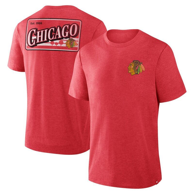 ファナティクス レディース トップス Tシャツ Mens Fanatics Heathered Chicago Blackhawks Fan Lanes TriBlend TShirt Hwk Red