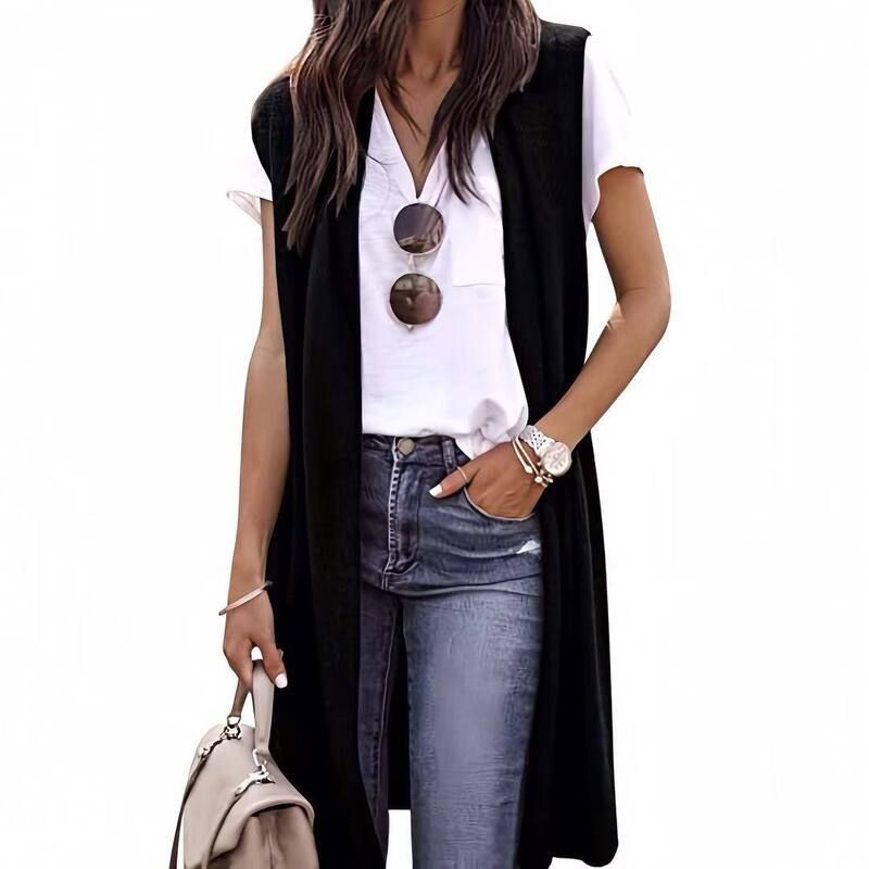 クリアフラワー レディース アウター ニット・セーター ドレープ ノースリーブ カーディガン ClearFlower Womens Long Cardigan Lightweight Open Fro