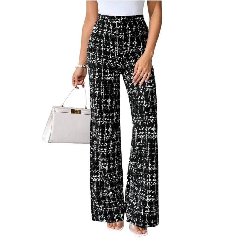 クリアフラワー レディース ボトムス カジュアルパンツ ハイウエスト ClearFlower Womens Plaid Flare Pants Elastic High Waist Bell Bott