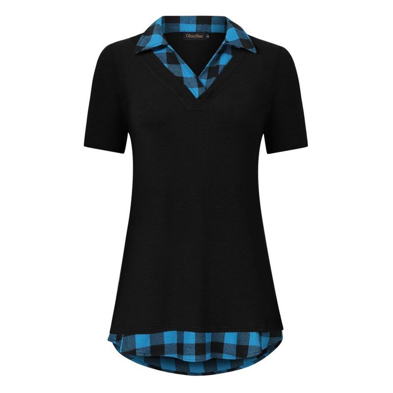 イエスファッション レディース トップス シャツ Vネック プラスサイズ Yesfashion Womens Plusize Short Sleeve Casual Vneck Color Block