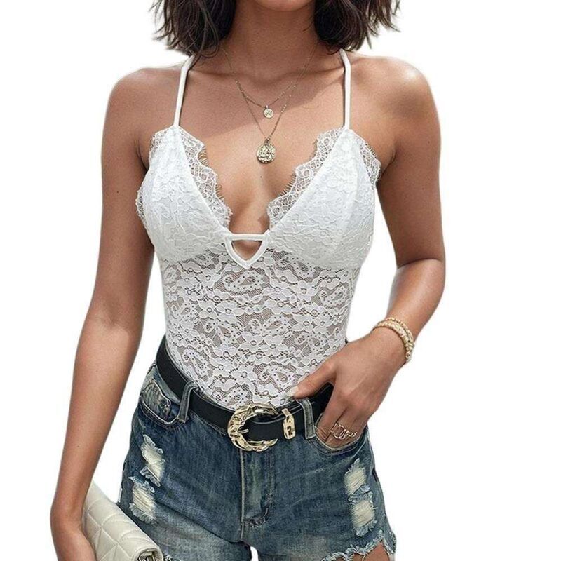 エリートスピリット レディース トップス シャツ フラワー柄 シアー ノースリーブラウス レース フラワー EliteSpirit Womens Floralace Scallop Spaghetti