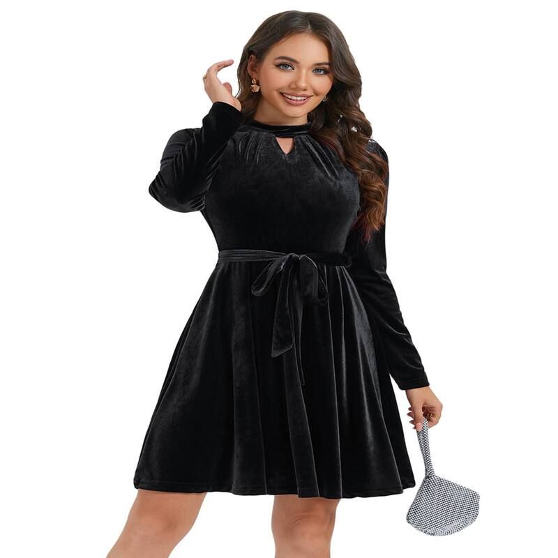 クリアフラワー レディース トップス ワンピース ベルベット ClearFlower Womens Retro Velvet Long Sleeve dress With Belt Cocktail