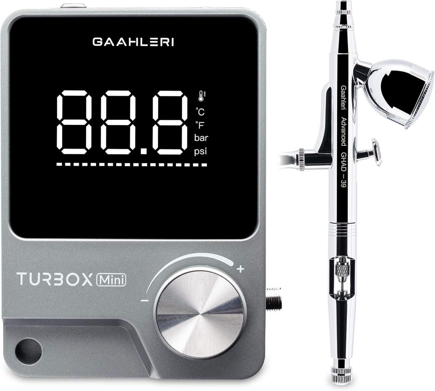 Gaahleri エアブラシキット、Turbox ミニキット GHAD-39付属 0.35mm、デュアルアクションエアブラシ & 18段階エアコントロール搭載エアコンプレッサー、超 静 音 & デュアルモード切替可能 モデリング デジタルディスプレイ付き