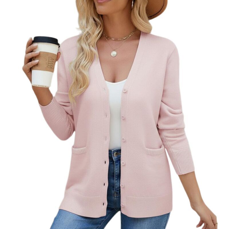 クリアフラワー レディース アウター ニット・セーター Vネック カーディガン ClearFlower Womens VNeck Long Sleeve Cardigan Solid Color Si
