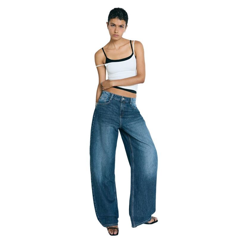 コジョイン レディース ボトムス デニムパンツ ワイドレッグ ヴィンテージーンズ Kojooin Womens Wide Leg Jeans Lowaist Loose Fit Solid Y2K V