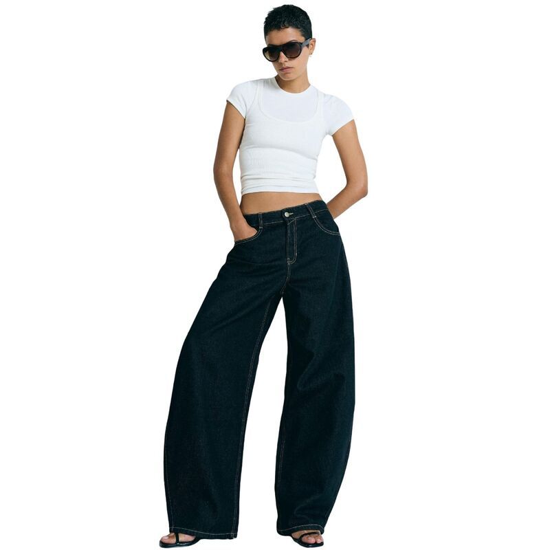 コジョイン レディース ボトムス デニムパンツ ワイドレッグ ヴィンテージーンズ Kojooin Womens Wide Leg Jeans Lowaist Loose Fit Solid Y2K V