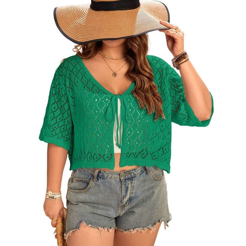 イエスファッション レディース アウター ニット・セーター プラスサイズ カーディガン Yesfashion Womens Plusize Crochet Cardigan Crop Short Sl