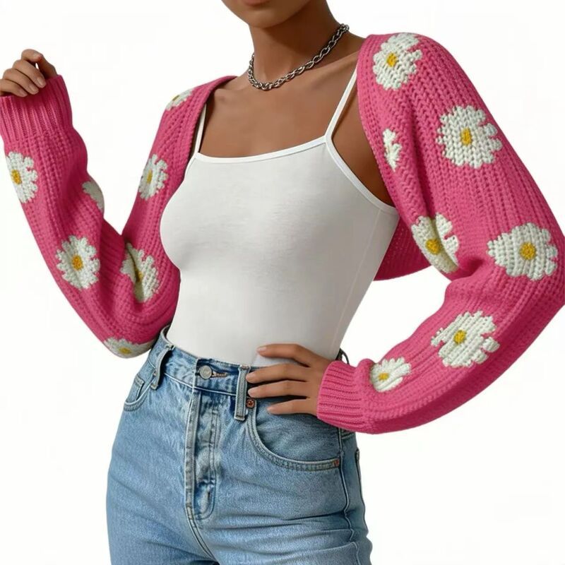 クリアフラワー レディース アウター ニット・セーター フラワー柄 カーディガン クロップド ClearFlower Womens Casual Floral Short Cardigan Cropp