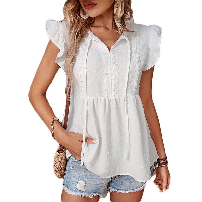 クリアフラワー レディース トップス シャツ フリル ブラウス ClearFlower Womens Ruffle Sleeve Swiss Dot Blouse Tie Neck Flowy Bab