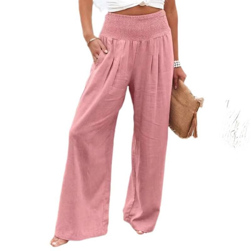 イエスファッション レディース ボトムス カジュアルパンツ ワイドレッグ ハイウエスト リネン Yesfashion Women Linen Palazzo Pants Boho Wide Leg H