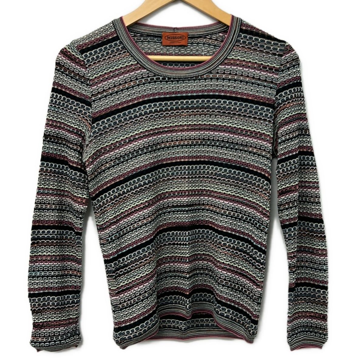 MISSONI(ミッソーニ) 長袖セーター サイズ48 XL レディース美品 ライトブルー×ピンク×マルチ ボーダー