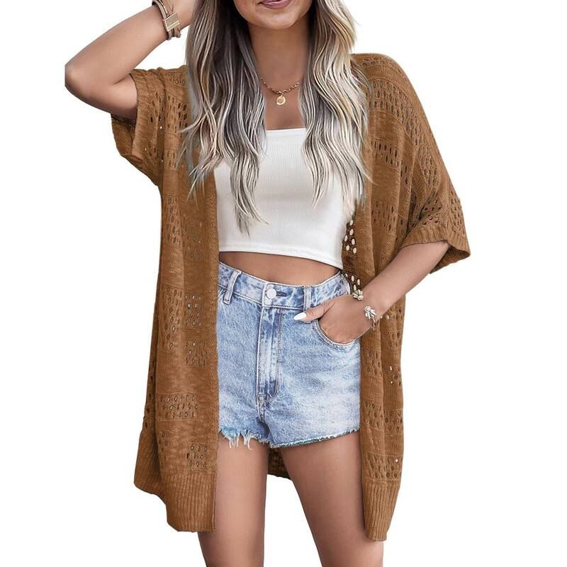 ジーグー レディース アウター ニット・セーター カーディガン Zeagoo Womens Lightweight Crochet Knit Cardigan Boho Short Sleeve Op