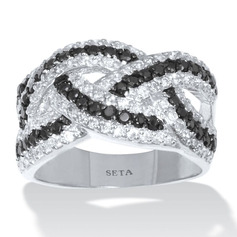 パームビーチジュエリー レディース アクセサリー リング PalmBeach Jewelry 179 TCW Cubic Zirconia Black and White Braided Silver