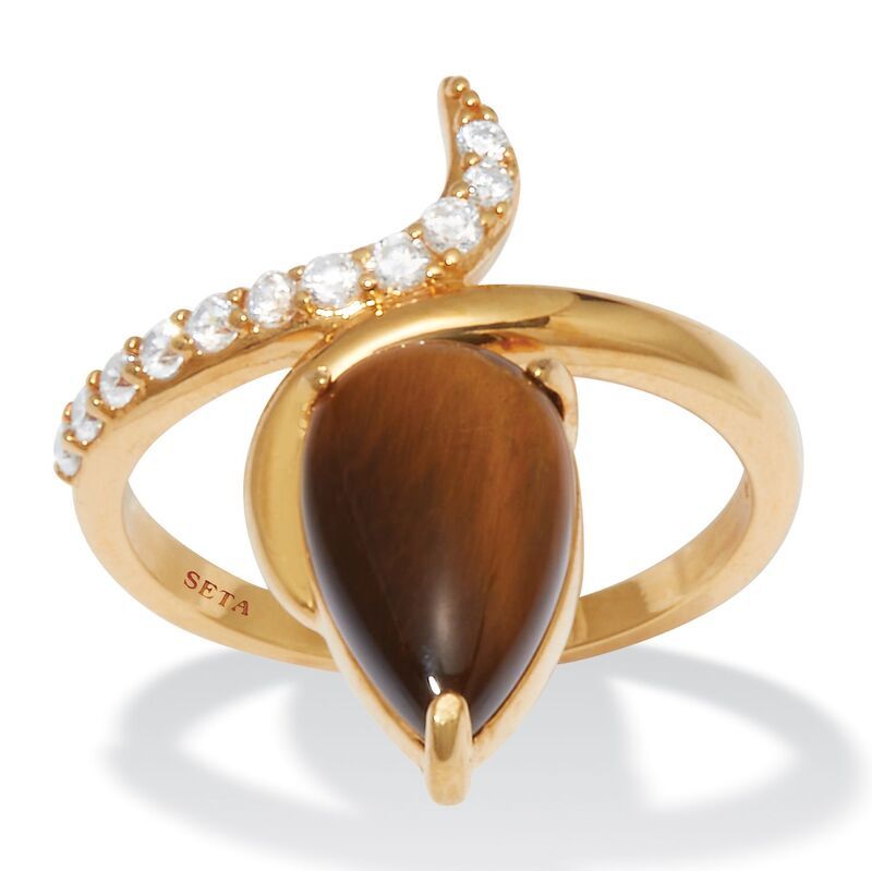 パームビーチジュエリー レディース アクセサリー リング PalmBeach Jewelry Teardrop Tigers Eye and Cubic Zirconia 14k Goldplated