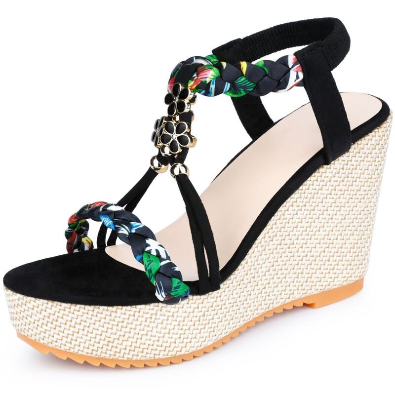 アレグラ ケー レディース シューズ サンダル プラットフォーム ヒール ALLEGRA K Womens Bohemia Pull on Platform Wedge Heel Sandals Bl