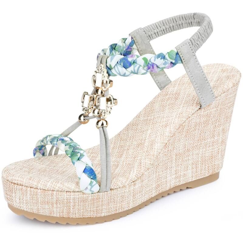 アレグラ ケー レディース シューズ サンダル プラットフォーム ヒール ALLEGRA K Womens Bohemia Pull on Platform Wedge Heel Sandalsilv