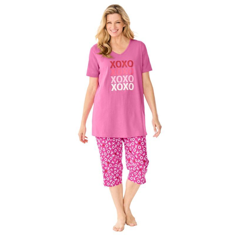 ドリームスアンドコー レディース アンダーウェア ナイトウェア プラスサイズ キャップ Dreams Co Plusize 2Piece Capri PJ Set Peony Xoxo