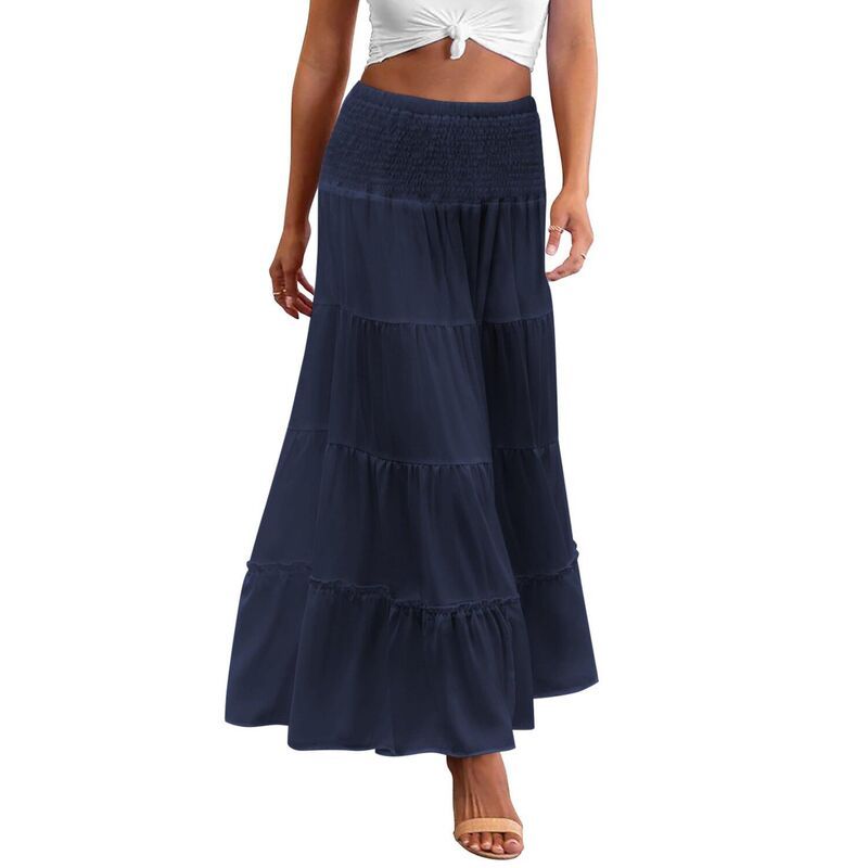 ジーグー レディース ボトムスカート A ライン ハイウエスト フリル マキシ Zeagoo Womens Elastic High Waist A Line Layeruffle Swing Cas